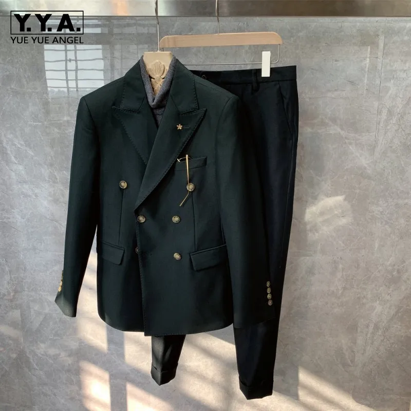 

Autumn New British Mens Double Breasted Slim Fit Blazer Suit Banquet Party Business Man Formal Suits Groom Wedding Dress Sets