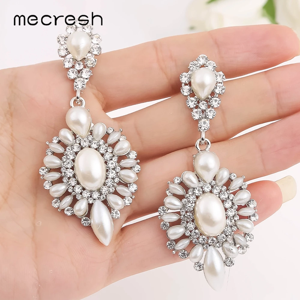 Модные женские висячие серьги Mecresh с искусственным жемчугом Серебристые