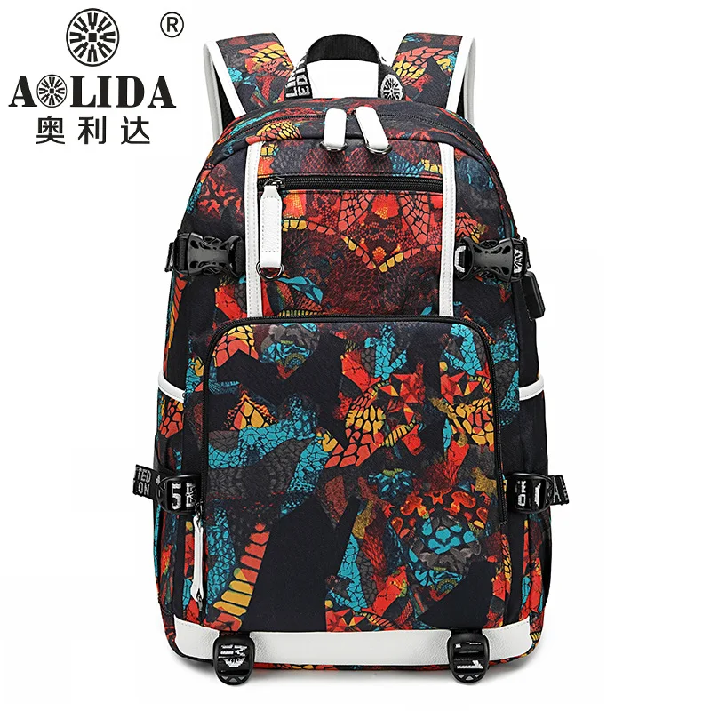 

2019 New Style Thermal Printing Men's Backpack Middle School Students School Bag Women's Printed Oxford Anti-Spillage Backpack M