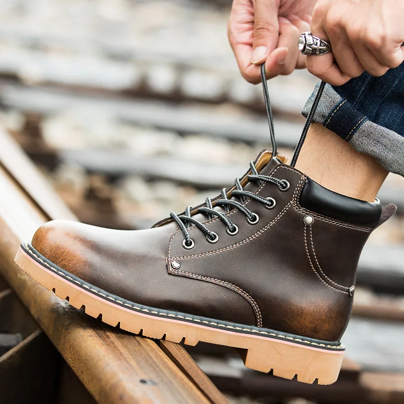 

2019 Winter Hight-top plus Velvet British Style Genuine Leather Men Martin Boots Korean-style Online Celebrity Versatile Worker