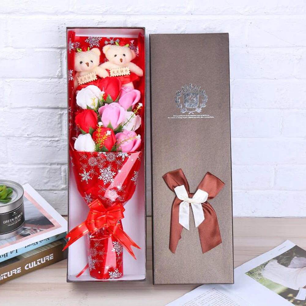 

Colorful soap flower plush bouquet toy Valentine's Day birthday Gifts toy Handicrafts bear animal cat