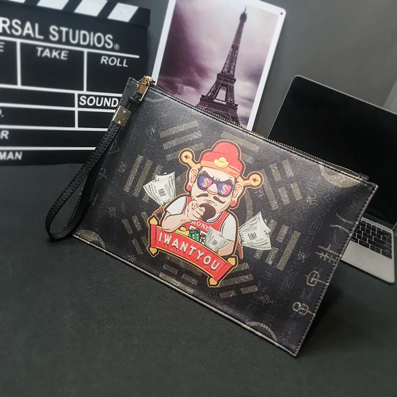 

Clutch God Wealth Original Men's Handbag Spiritual Youth Personalized Printed Envelope Bag Clutch Chinese Style Designer Luxury