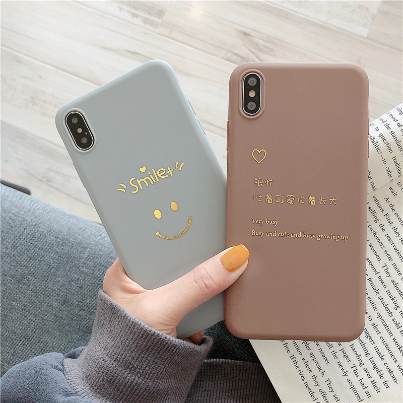 

Simple golden smiley pattern protector for iPhone XS Max Xs XR mobile phone case for iPhone X 8 7 6 6S Plus soft TPU back cover