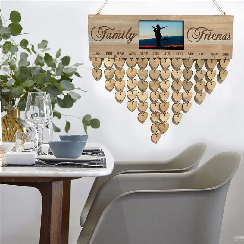 Wood Birthday Reminder Board Plaque Sign DIY Calendar Photo Frame Message Board important anniversary home decor#3O31