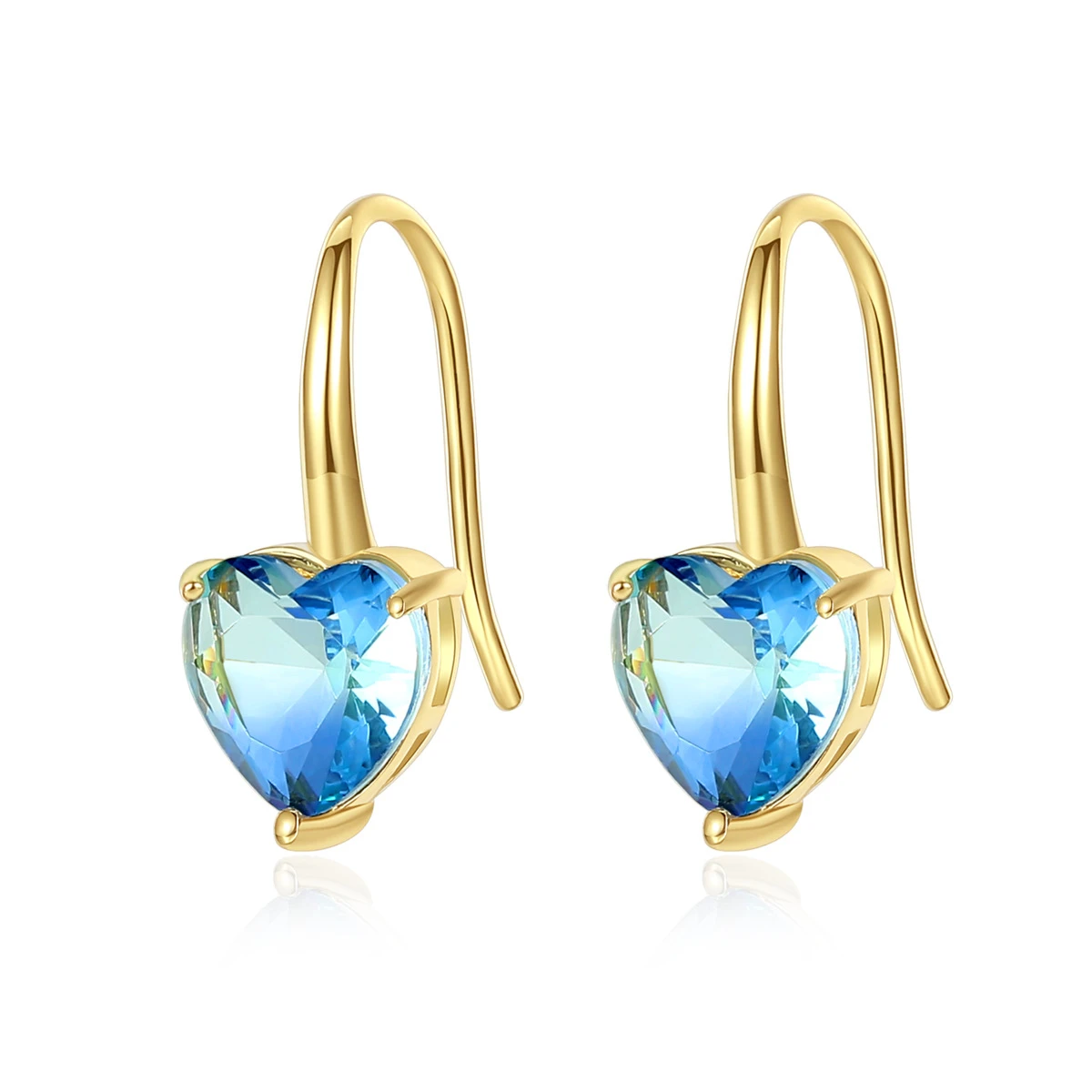 

Fashion Heart Shape Gold Color Plated Statement CZ Dangle Drop Earrings with Blue Cubic Zirconia Stone for Women Christmas Gift