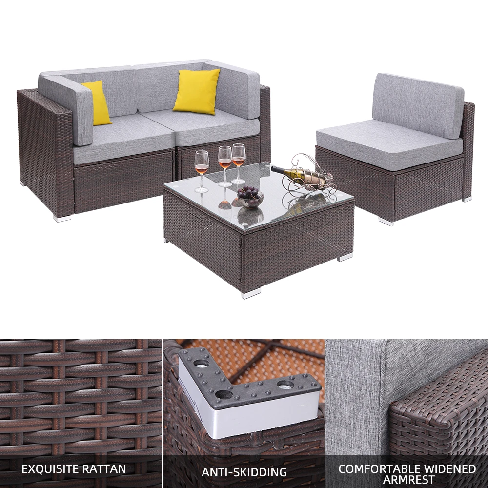 4 Pieces Patio Pe Wicker Rattan Corner Comfortable Breathable Sofa Set For Home Living Room Bedroom Decoration Aliexpress