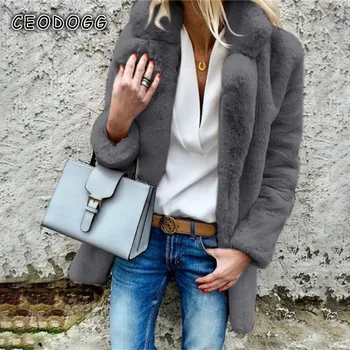 

Elegant pink shaggy women faux fur coat streetwear Autumn winter warm plush coat Female plus size overcoat party
