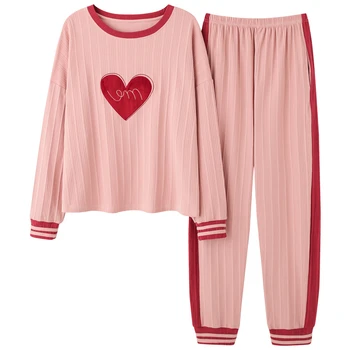 

Women's autumn and winter new style cotton ribbed long-sleeved suit sports and leisure cotton home wear suit JJF0117