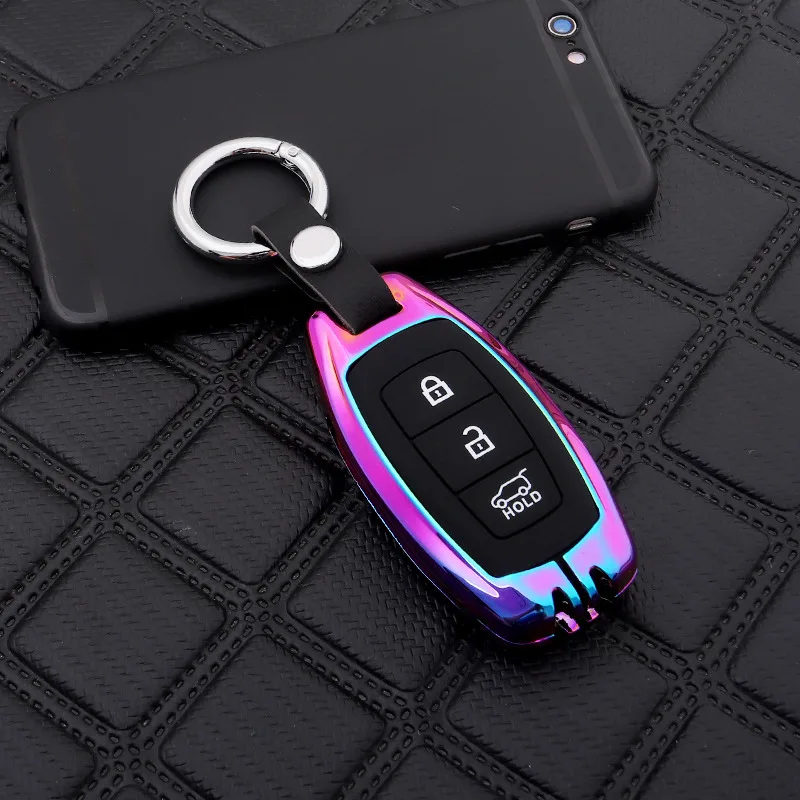 Silica gel Zinc alloy Car Key Case Cover For Hyundai IX25 IX35 I20 I30 I40 hb20 Santa Fe Palisade Creta Solaris Azera Grandeur - Название цвета: E-rainbow