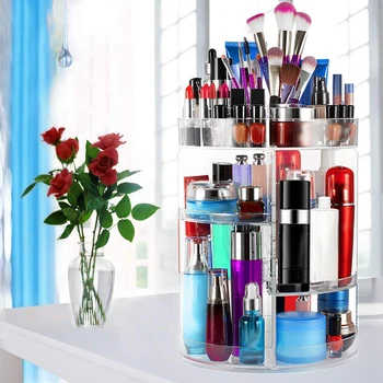 

360 Degree Rotating Makeup Organizer,Large Capacity & Adjustable Multi-Function Cosmetic Storage Box,Fits Makeup Brushes,Eyeline