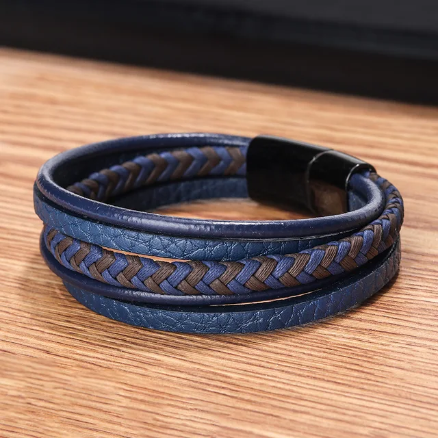 ZOSHI Braided Blue Color Leather Bracelets for Men Armband Heren Trendy Genuine Leather Bracelets with Magnetic Buckle 6
