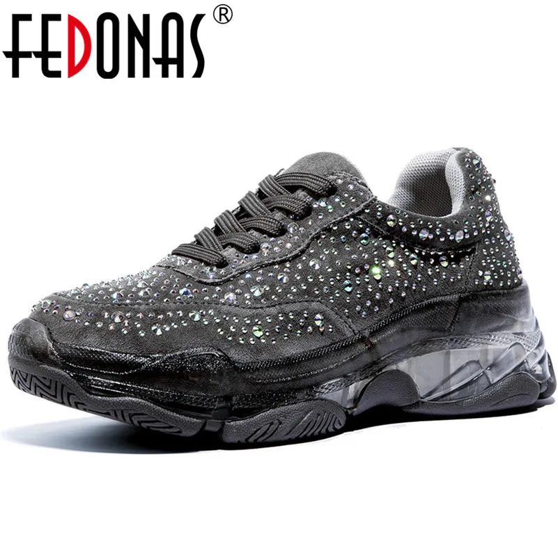 

FEDONAS 2020 Women Sneakers Genuine Leather Sexy Rhinestone Party Dancing Shoes Woman Flats Platforms Sport Shoes Sneakers