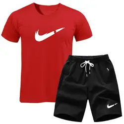Дышащий костюм летняя футболка с короткими рукавами мужской костюм 2019 Новый Повседневный Спортивный хлопковый неусадочный мужской костюм