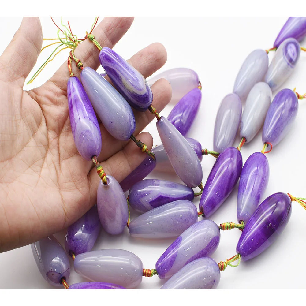 49x20mm Natural water drop Dream purple stripe Agate stone beads For DIY Bracelet Necklace Jewelry Making Strand 15