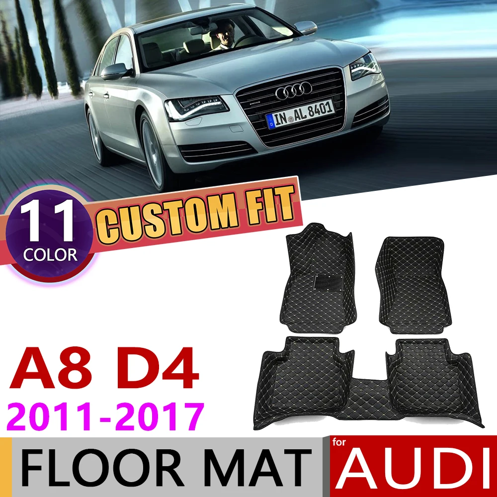 Пользовательские автомобильные кожаные Коврики для Audi A8 W12 6,3 D4 4H 2011~ 4 места коврик для ног Аксессуары для ковров 2012 2013