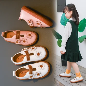 

JY Children girls princess pu flower shoes Girls Shoes Flat Bean casual Shoes 21-30 white pink 060 TB02