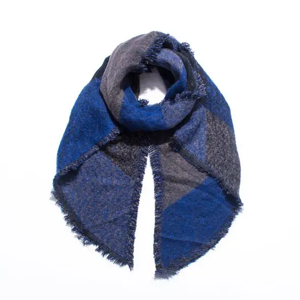 Теплый женский шарф, осенне-зимний шарф, пончо, контрастный цвет,, платок для женщин, роскошный женский плотный клетчатый шарф, шаль, sjaal - Цвет: 250X70cmNBlue