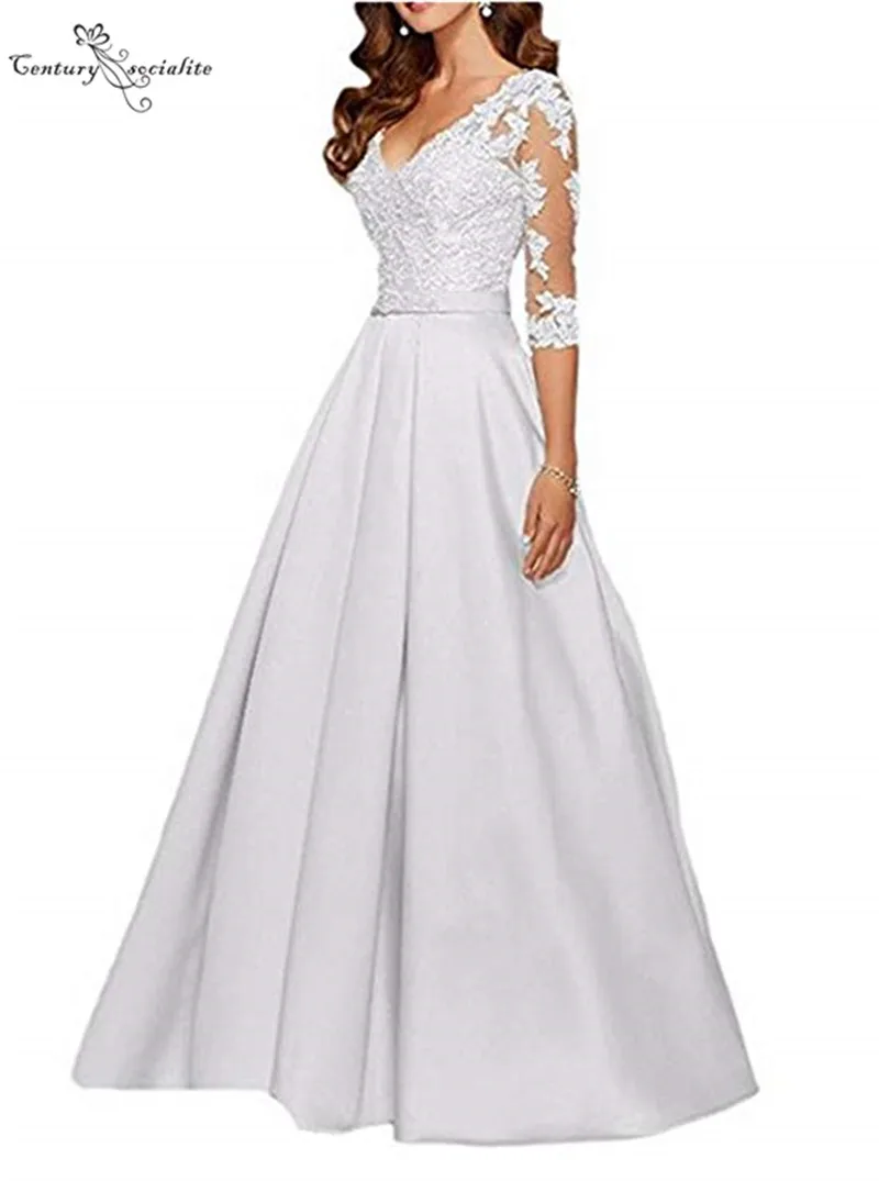 Большие размеры, платья для матери невесты с рукавами, с аппликацией, вышитый бисером сатин, длина до пола, Длинные вечерние платья для матери, дешево