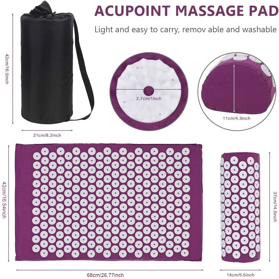 CoolFit Acupressure Mat Massage Mat and Pillow Set Yoga Acupuncture Cushions Applicator kuznetsov Relieve Back, Neck