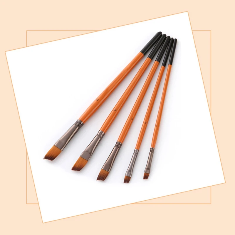 

5Pcs Orange Red Nylon Hair Wooden Handle Watercolor Paint Brush Pen Set for Learning Oil Acrylic Painting Art Paint Brushes Supp