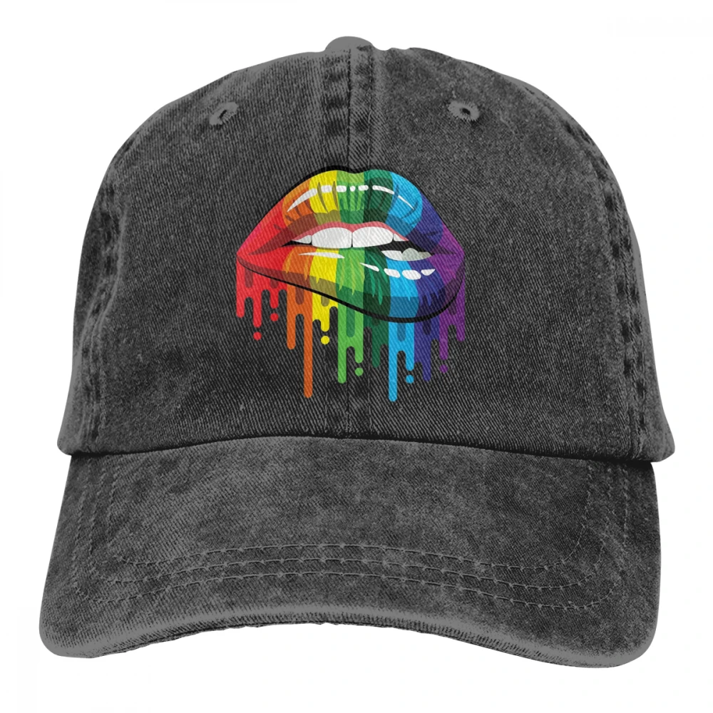 Радуга губы Casquette черный унисекс Мужские Женские джинсовые бейсболка с ремешком кепки Регулируемый Гольф папа шляпа