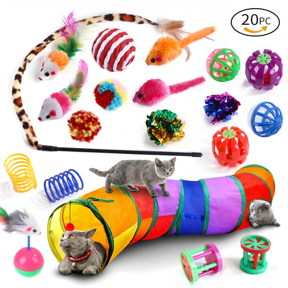 The New Super Worthy Multi-piece Variety Combination Set Cat Toy Fish Mouse Ball  Tunnel Funny Cat Stick Plush Bell Kitten Toy 