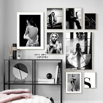 

Fashion Black White Woman Sexy Female Wall Art Print Canvas Painting Nordic Poster Modern Wall Pictures For Living Room Decor