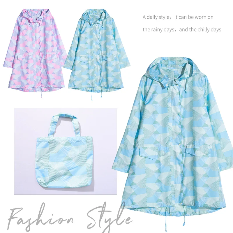 Womens Fashion Geometric Raincoat Windbreaker Lightweight Hiking Waterproof Biking Outdoor Portable Jacket