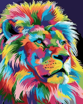 

Frameless Colorful Lion DIY Painting By Numbers Handpainted Oil Painting For Home Decor Painting Calligraphy 40x50cm