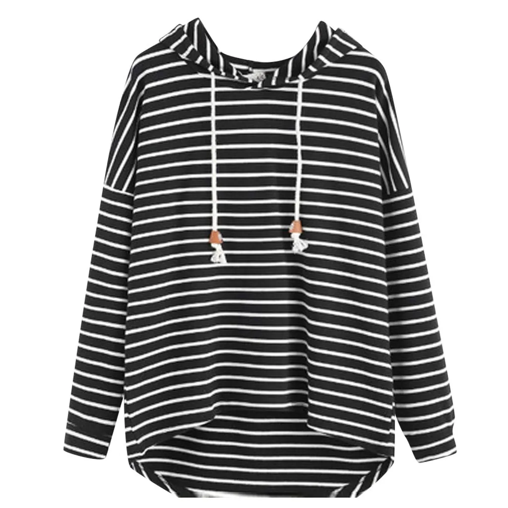 

Striped Irregular Hem women's sweatshirt with a hood womens sweatshirt black white hoodies billie eilish hoodie woman #W