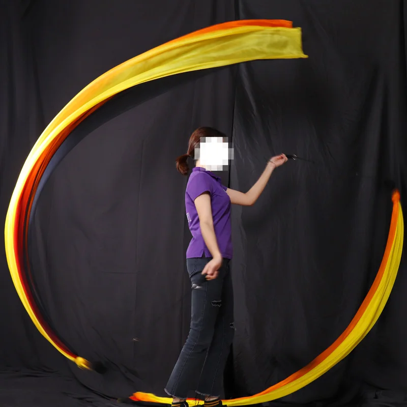 100% Di Prestazione Di Seta Velo Ballerino Colori A Contrasto Texture Leggera Rettangolare Sciarpa Di Danza Del Ventre Arcobaleno Velo + Palla Poi