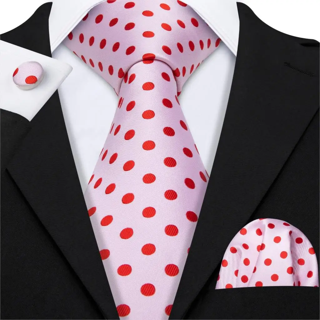 

Pink Dot Men Tie Set Silk Tie For Men Wedding Tie Party Necktie Handkerchief Cravat Barry.Wang Fashion Designer Tie Set LS-5226
