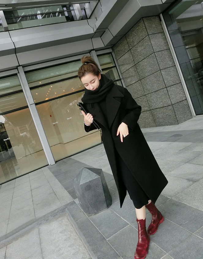 Пальто женское Шерстяное Пальто Зимняя мода Новая повседневная Корейская версия приталенное длинное пальто с длинным рукавом Женские пальто размера плюс 3XL