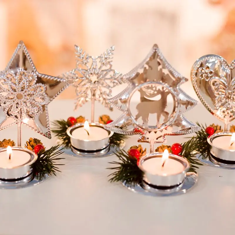 

4pcs/set Christmas Tree Snowflake Star Heart Candlestick Tea Light Candle Holder Home Party Center Decoration 449E