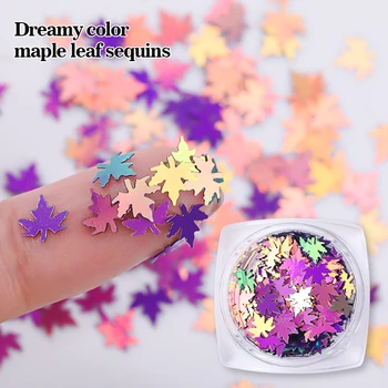 

1 Box Maple Leaves Nail Art Sequins Holographics Glitter Flakes AB Colors Stickers For Nails Autumn Design Decorations