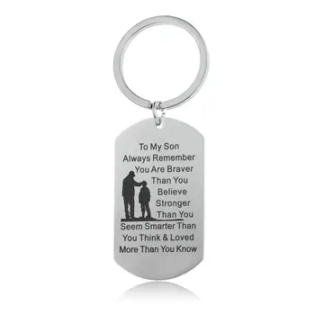 

12PC To My Son Always Remember Keyring Father Touches Son's Head Stainless Steel Dog Tag Pendant Keychain Inspire Children Gifts