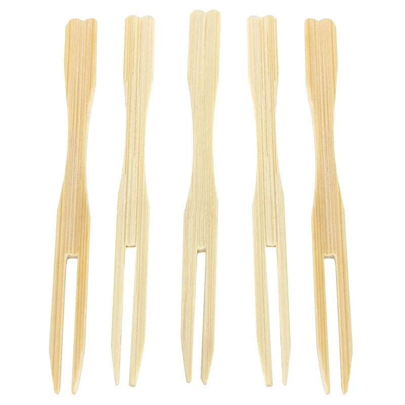 100Pcs Bamboo Fruit Cocktail Forks Party Finger Food Wedding BBQ Buffet