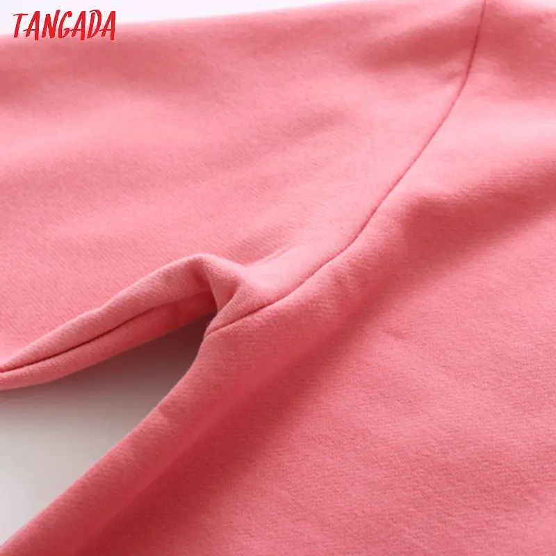 Tangada, женские толстовки с вышивкой животных, розовые, негабаритных размеров, с длинным рукавом, корейский стиль, пуловеры, Женские повседневные топы, XLJ26