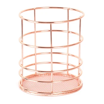 

Rose Gold Wrought Iron Storage Basket Office Desk Organizer Home Decor Elegant Round Square Small Large