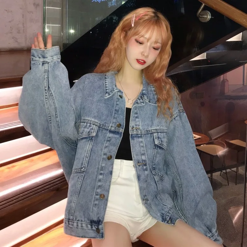 

2019 Autumn New Loose-Fit Students Jacket Korean-style Hong Kong Style Retro INS Super Fire Jeans Coat Women's Fresh And Stylish