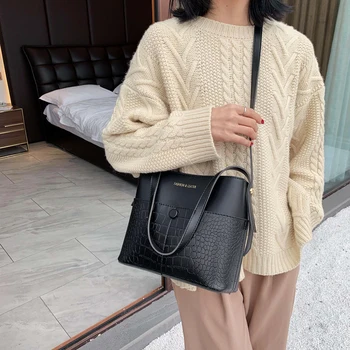 

Vintage Leather Stone Pattern Crossbody Bags For Women 2020 Shoulder Bag Fashion Handbags And Purses Zipper Bucket Bags
