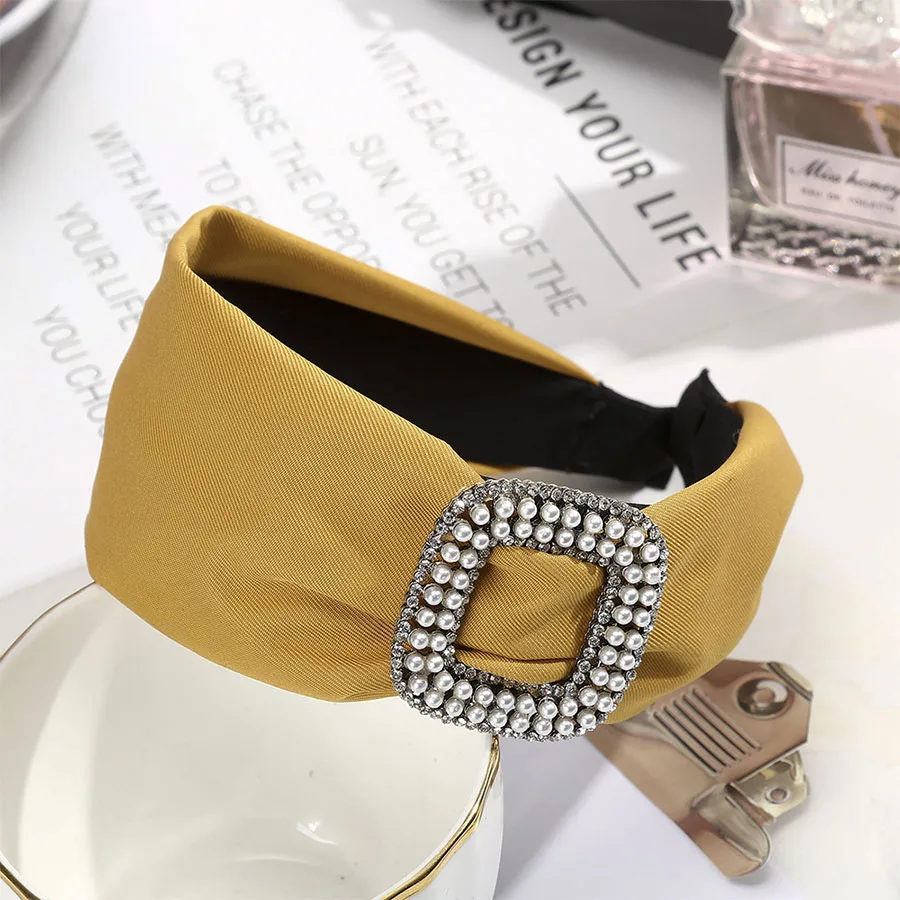 

Haimeikang Women's Bezel Autumn Winter New Headband Rhinestone Pearl Ring Head Hoop Fashion Solid Color Fabric Hair Accessories