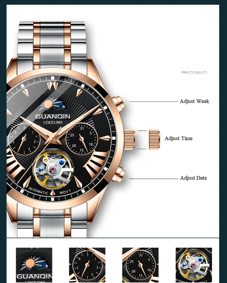 Automatic Watch Man GUANQIN GJ16120 Mens Watches Top Brand Luxury Mechanical Watch Moon Phase 50m Waterproof Tourbillon Date New (3)