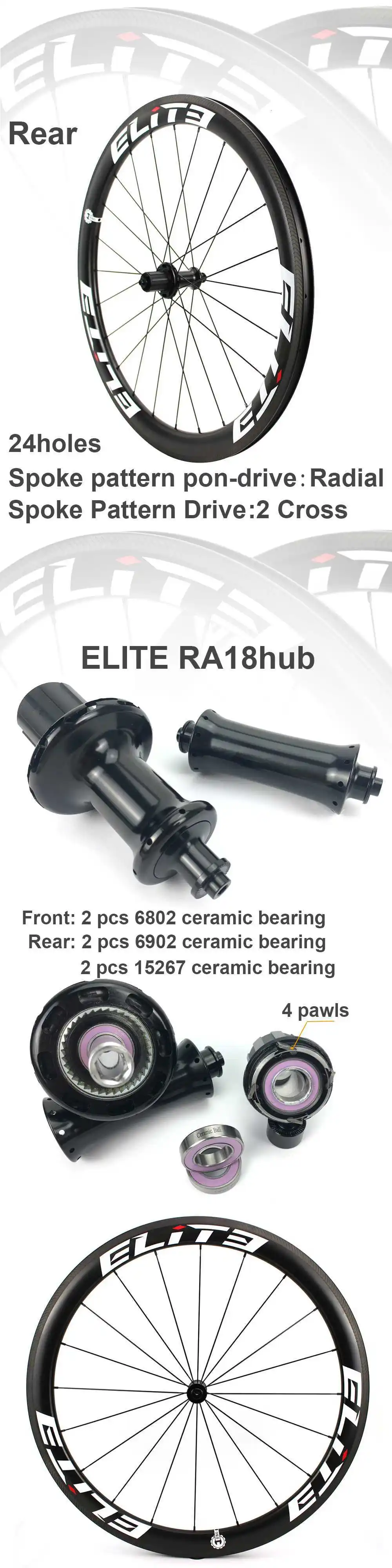 Cheap Elite SLT Road Carbon Wheels Aero A1 Brake YAn RA18 Ceramic Bearing Hub Pillar1423 SpokeTubular Clincher Tubeless 700C Wheelset 9