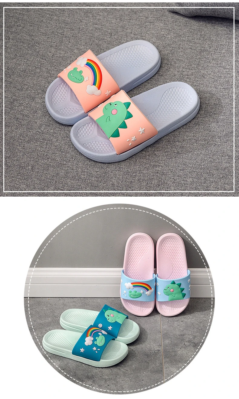 Summer Kids Slippers Soft Non-slip Boys Girls Beach Swimming Shoes Children Flip Flops Rainbow Dinosaur Indoor Slippers