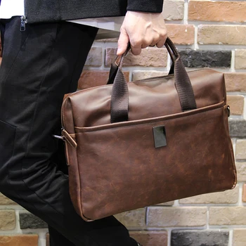 

GUMST 2020 Men's Briefcase Bag Crazy Horse Pu Leather Laptop Bag Business Tote For Document Office Portable Single Shoulder Bag