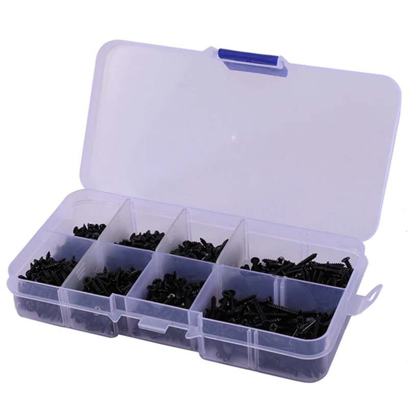 800 Pçs/lote M2 Cruz Parafusos Auto Tocando Parafusos Parafusos De Aço Carbono Parafuso Parafuso de Cabeça Rebaixada Plana Cruz Conjunto Kit Sortido Reta Preta
