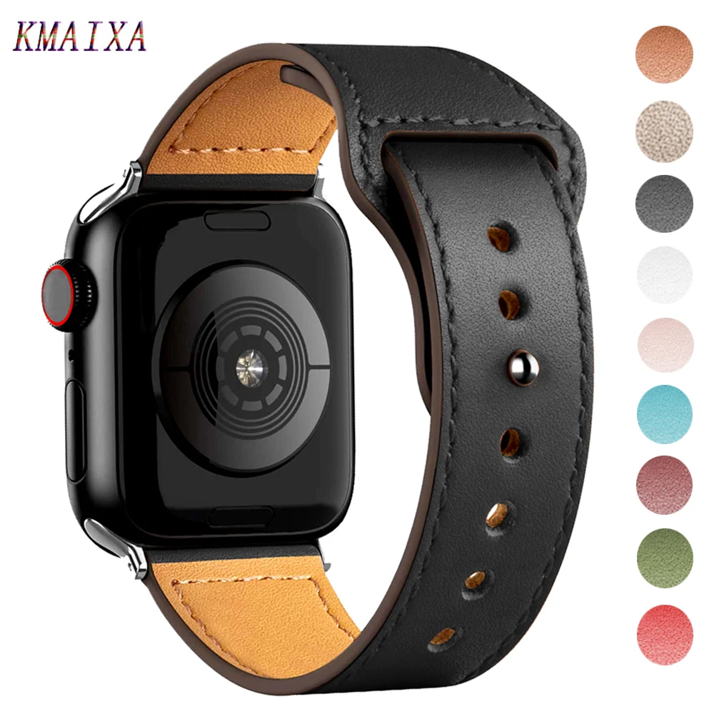 Ремешок кожаный для Apple watch band 40 мм 44 45 41 42 38 браслет correa iWatch series 3 4 5 6 se 7 | Наручные