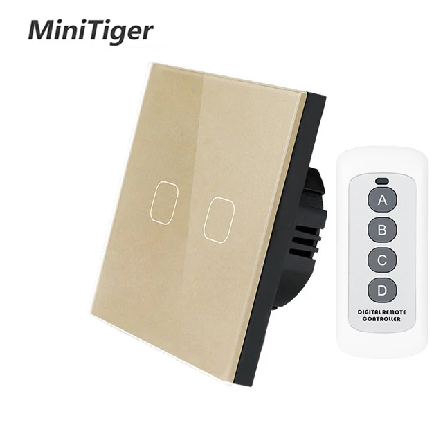 2 Gang Gold-B Minitiger EU/UK Стандартный 1/2 банды 1 способ RF433 дистанционное управление настенный сенсорный выключатель, умный дом беспроводной пульт дистанционного управления выключатель света - Цвет: 2 Gang Gold-B