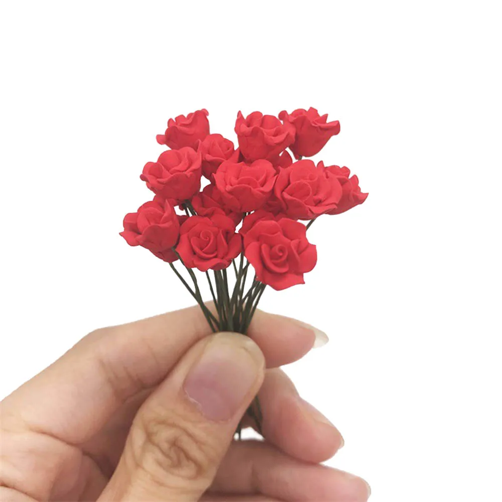 10Pcs 1/12 Dollhouse Miniature Red Rose Mini Flower Arrangement Toy for ob11 bjd Blythe Doll House accessories Decoration 1 set 1 12 miniature hamburger mini fruit salad pretend food for barbies bjd doll house kitchen play house toys accessories